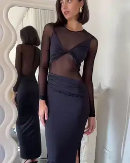 Suboo Auguste Long Sleeve Mesh Jersey Maxi Dress Black Size XS / AU 6 for rent on The Volte - image 3