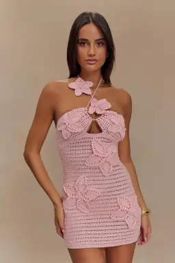 Meshki Kyla Floral Crochet Mini Dress Pink Size XS / AU 6 for rent on The Volte - image 2