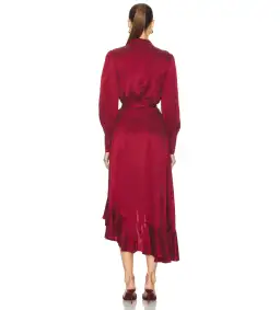 Zimmermann Silk Wrap Midi Dress in Burgundy Size 8 for rent on The Volte - image 2