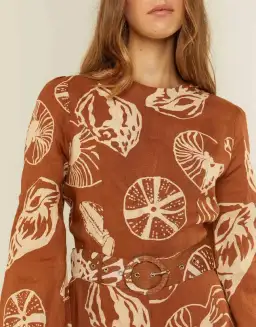 Palm Noosa Melrose Belted Long Sleeve Dress Brown Size 14  for rent on The Volte - image 4