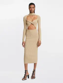 Dion Lee Stripe Rib Twist Midi Dress in Sahara Size M / AU 10  for rent on The Volte - image 2