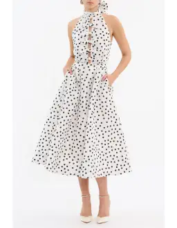 Rebecca Vallance Delia Halter Midi Dress Polka Dot Print Size 10