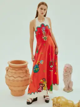 Alemais Rose Halter Dress Orange Multi Size 12 for rent on The Volte - image 1