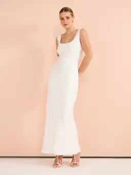 Isabelle Quinn Chelsea Lace Trim Maxi Dress in Ivory Size 8  for rent on The Volte - image 7