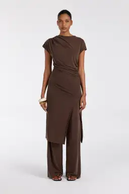 Dissh Rio Draped Tunic & Wide Leg Modal Pant Set Bitter Chocolate Size M / AU 10 for rent on The Volte - image 1