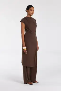 Dissh Rio Draped Tunic & Wide Leg Modal Pant Set Bitter Chocolate Size M / AU 10 for rent on The Volte - image 4