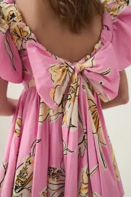 Aje Gretta Bow Back Mini Dress Pink Hibiscus Size AU 14  for rent on The Volte - image 3