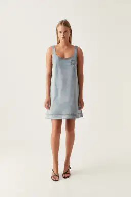 Aje Bambie Denim Mini Dress Two Tone Indigo Size AU 4 for rent on The Volte - image 1