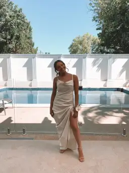 Jacquemus La Robe Saudade Asymmetrical Dress Beige Size AU 8 for rent on The Volte - image 3