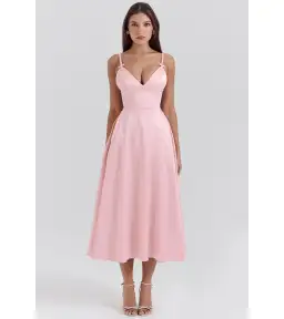 House of CB Tiffany Satin A-Line Midi Dress Parisian Pink Size S / AU 8 for rent on The Volte - image 2