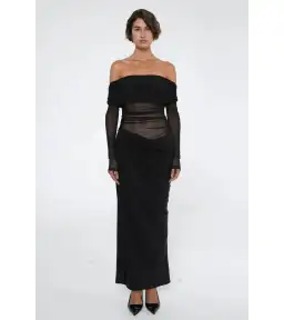 Benni Yasmin Off Shoulder Maxi Dress Black Size AU 12