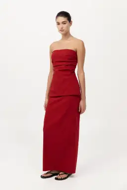 St Agni Strapless Tie Back Top and Minimal Column Skirt Set Rosso Red Size 8