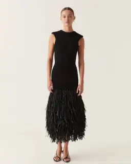Aje Rushes Rafia Knit Midi Dress Black Size 4  for rent on The Volte - image 1