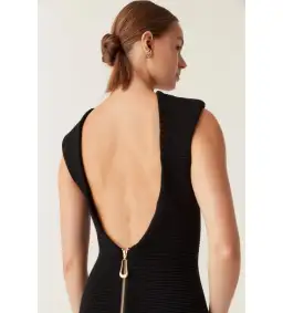 Aje Rushes Rafia Knit Midi Dress Black Size 4  for rent on The Volte - image 8