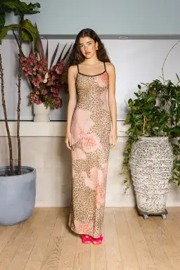 With Harper Lu Mesh Slip Maxi Dress Brown Leopard Size S/AU 8 for rent on The Volte - image 1