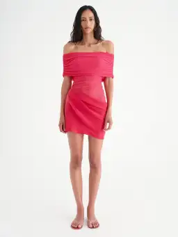 Benni Nico Off Shoulder Mini Dress Watermelon Size AU 8  for rent on The Volte - image 1