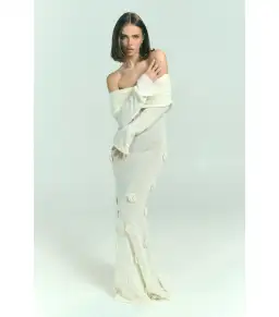 Meshki Kiki Off Shoulder Knit Rose Maxi Dress Ivory Size L / AU 12 for rent on The Volte - image 4