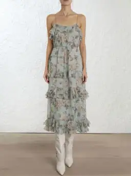Zimmermann Dress Tempest Frolic Tiered Midi Dress Blue & Pink Size 14 for rent on The Volte - image 2