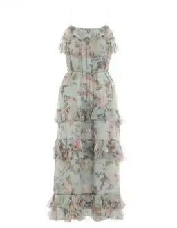 Zimmermann Dress Tempest Frolic Tiered Midi Dress Blue & Pink Size 14 for rent on The Volte - image 4