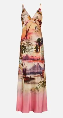 Camilla V Neck Full Length Bias Slip Dress Millas Got Mail Print Size L / AU 14 for rent on The Volte - image 5