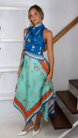 Alemais Surrealist Summer Scarf Midi Dress Multi Print Size 14 for rent on The Volte - image 5