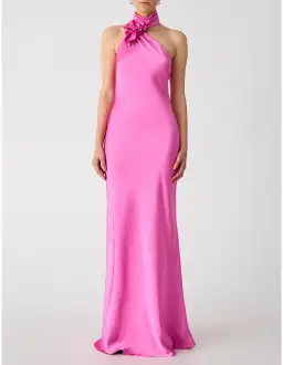 Misha Collection Teresa Rosette Detail Satin Maxi Gown Purple Rose Size AU 6