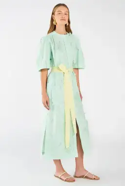 Oroton Lace Column Relaxed Midi Dress Sea Spray Green Size 16