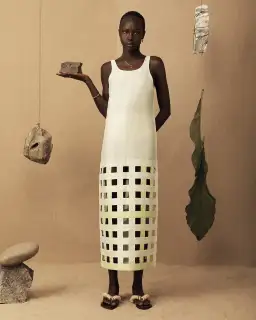 Lucy Folk Silk Long Grid Dress White Size 2/Au 10/Medium  for rent on The Volte - image 1