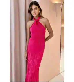 L'Idee Soiree Pleated Halter Gown Punch Hot Pink Size AU 12 for rent on The Volte - image 7