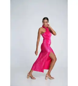 L'Idee Soiree Pleated Halter Gown Punch Hot Pink Size AU 12 for rent on The Volte - image 3