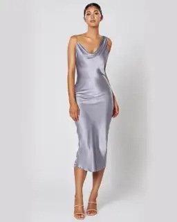 Winona Cara Midi Slip Dress in Steel Grey Size AU 14