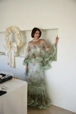 Zimmermann Crush Top & Maxi Skirt Set Green Size AU 6