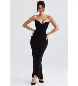 House of CB Sabine Crepe Strapless Corset Maxi Dress Black Size L/AU 12 for rent on The Volte - image 1