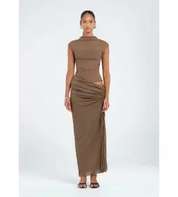 Benni Milo Mesh Maxi Dress in Mushroom Size XS / AU 6