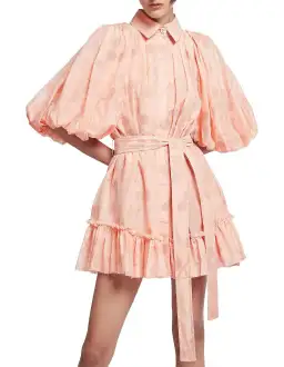 Aje Textural Puff Sleeve Mini Dress Peach Size 10 for rent on The Volte - image 1