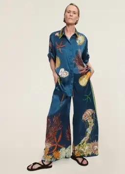 Alemais Dorian Silk Shirt and Pant Set Blue Multi Size 8