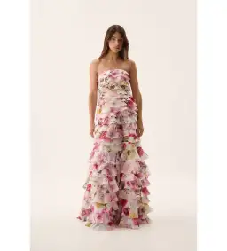 AJE Fleur Pleated Gown Collage Floral Size 8  for rent on The Volte - image 1