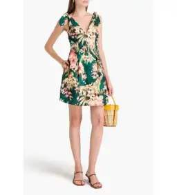 Zimmermann Lexi Pleated Floral-print Linen Mini Dress Green Size 1 /Au 10 for rent on The Volte - image 1