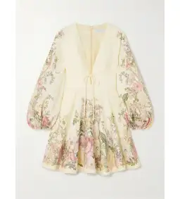 Zimmermann Waverly Plunge Tie-detailed Floral-print Linen Mini Dress Floral Size 0/Au 8 for rent on The Volte - image 3