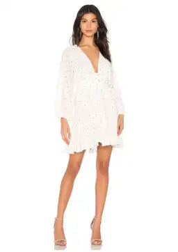 SHONA JOY SOPHIA PLUNGED RUFFLE MINI DRESS WHITE/NUDE SPOT SIZE 8
