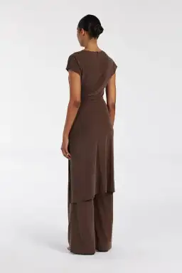 Dissh Rio Bitter Choc Draped Tunic Top & Wide Leg Modal Pant Set Brown Size 8 for rent on The Volte - image 5