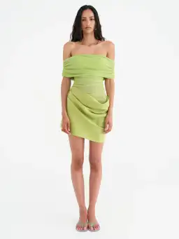 BENNI Nico Off Shoulder Mini Dress Green Size 8  for rent on The Volte - image 1