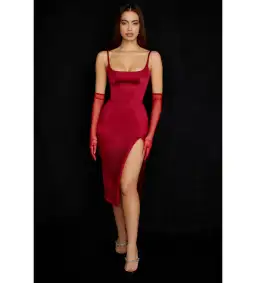 House Of Cb Casimira Wine Satin Corset Midi Dress Red Size 8 for rent on The Volte - image 2