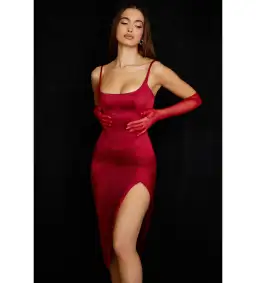 House Of Cb Casimira Wine Satin Corset Midi Dress Red Size 8 for rent on The Volte - image 3