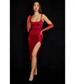 House Of Cb Casimira Wine Satin Corset Midi Dress Red Size 8 for rent on The Volte - image 4
