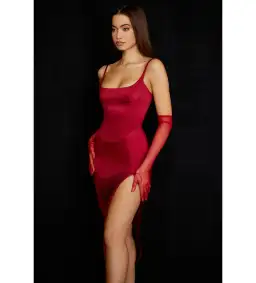 House Of Cb Casimira Wine Satin Corset Midi Dress Red Size 8 for rent on The Volte - image 5