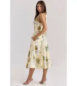 House of CB Allena Ribbon Stretch Cotton Halter Midi Sundress in Lemon Size AU 8 for rent on The Volte - image 3