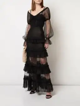 Jonathan Simkhai Lace Tulle Ruffle Dress Black Size 6 for rent on The Volte - image 1