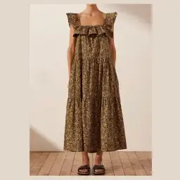 Shona Joy Lilou Ruffle Square Neck Midi Dress Floral Size 10 