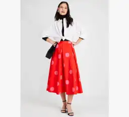 Kate Spade Giant Dot Faille Midi Skirt Orange Print Size 8 US / 12 UK/AU